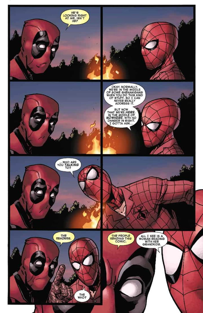 Spidey And Deadpool 4th Wall Break 9gag