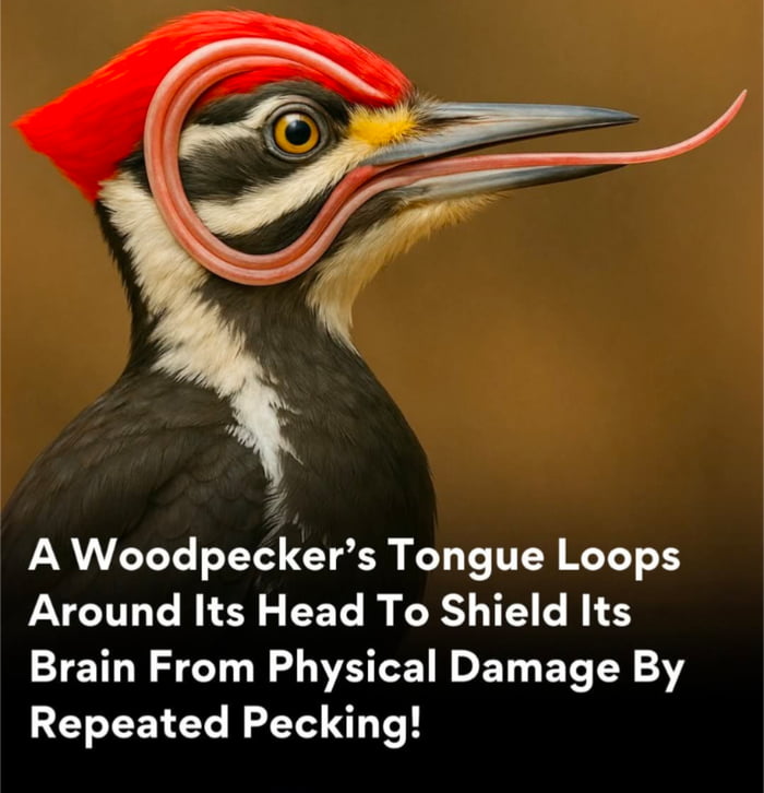 Woodpeckers have long tongues that wrap around their skulls to avoid ...