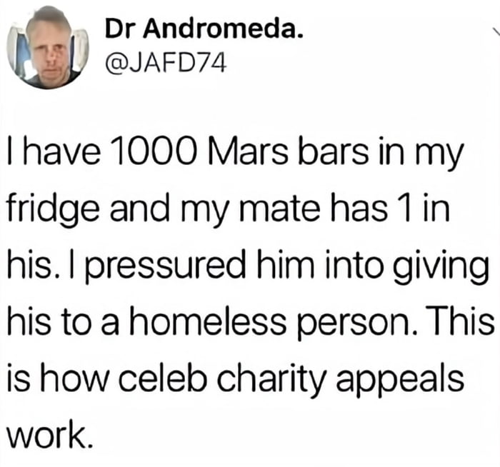 Remember the rock and Oprah on the Hawaii fires? Her alone could swipe her card and all the damage would have been covered and she wouldn\u2019t feel it.