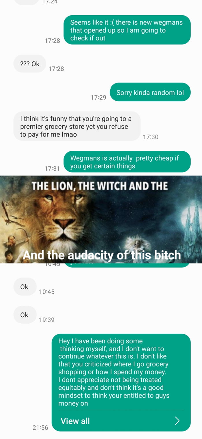 Context: Buddy went on date, paid of course. Later asked if she can