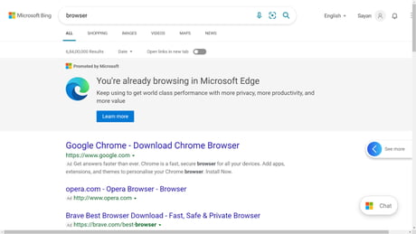 Edge questiona usuários que fazem download do Chrome