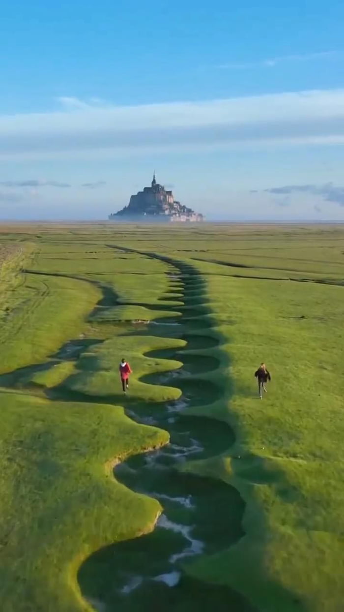 Le MontSaintMichel, a tidal island in France. The tides here vary at