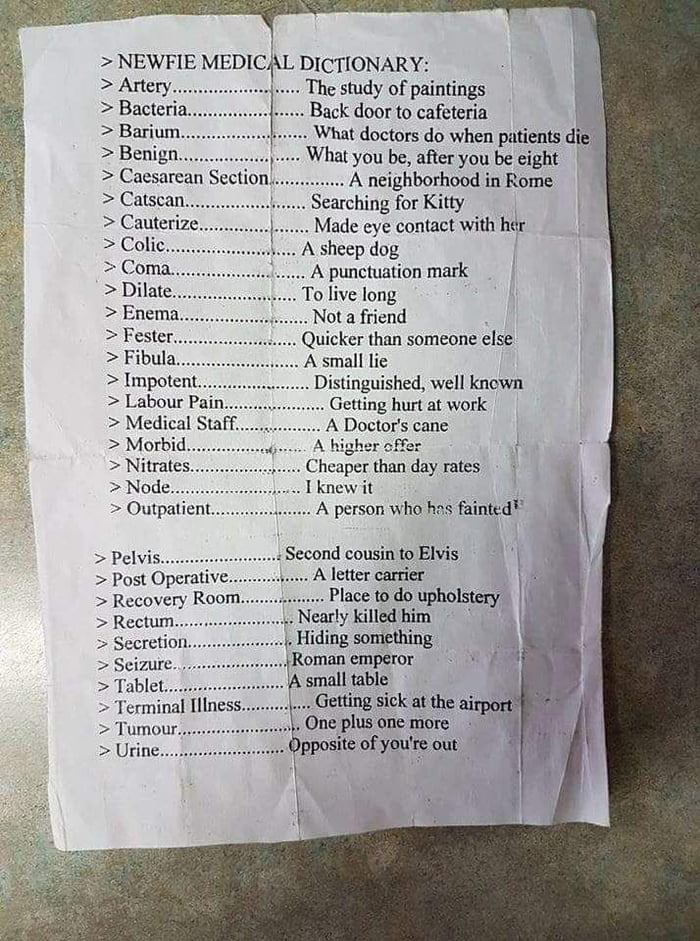 Newfie Medical Dictionary