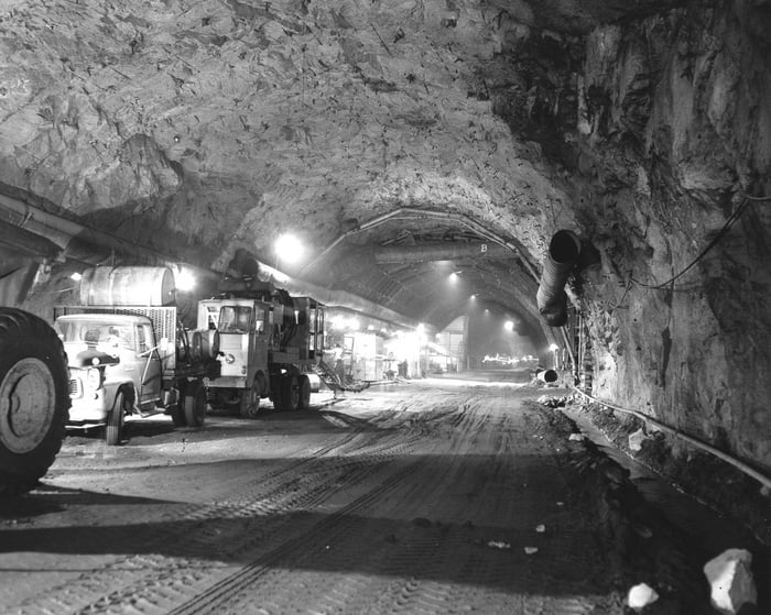 1962. A Cheyenne Mountain Complex bunker (NORAD) being built in the ...