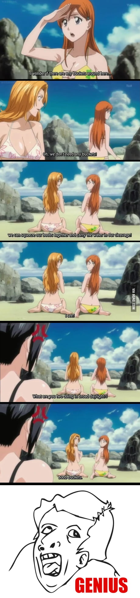 Anime Logic 101: When you don't have any buckets just use your boobs. - 9GAG
