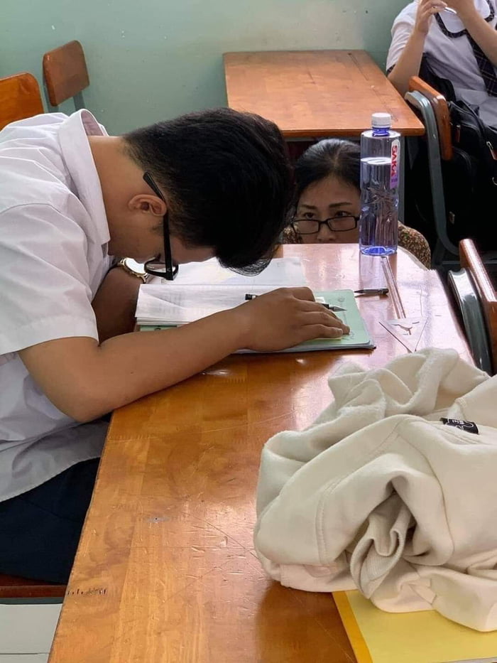 We can see a teacher in her natural habitat constantly waiting to strike at her prey student