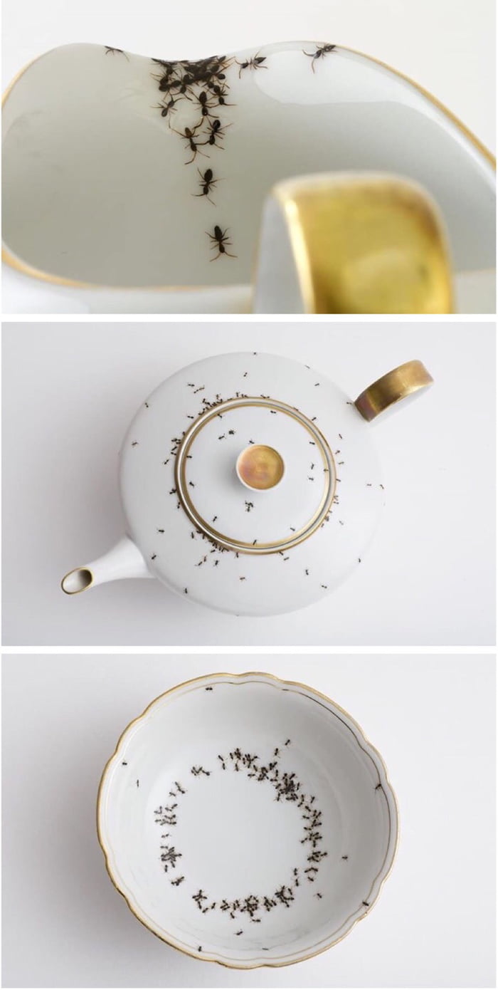 Vintage porcelain with hand painted ants. Would you still use them?
