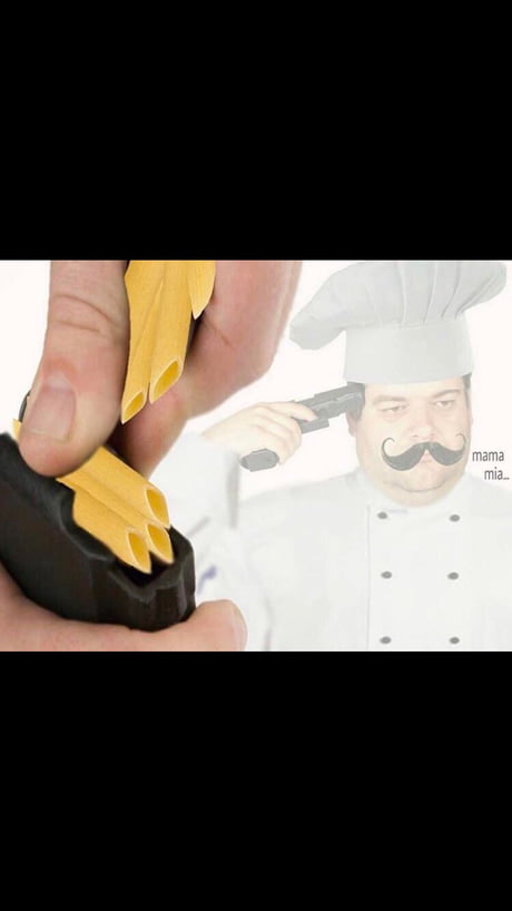 Chef load pasta into gun Blank Template - Imgflip