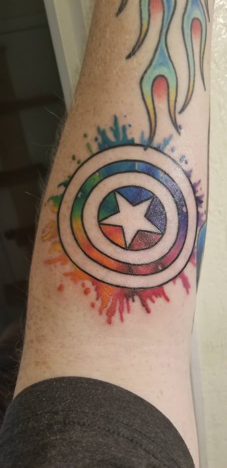 Always wanted a Captain America tattoo. Finally got one! Bonus Infinity  Stones for color. - 9GAG