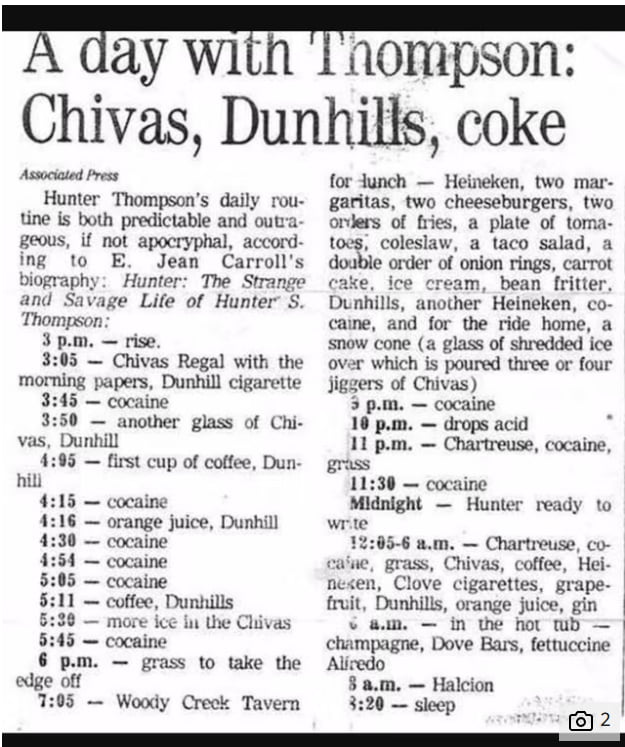 Hunter s thompson s daily routine 9gag