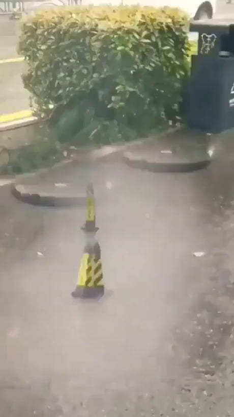 These traffic cones dancing in the rain