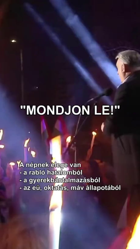 Hungarian PM Viktor Orban getting roasted by a live crowd chanting 'Mondjon le' ('Step down / Resign') as he starts his campaign trail 3 weeks before election.