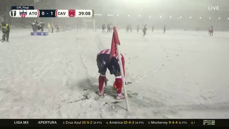 The Canadian Premier League final in Ottawa was played in -8°C weather, with snow repeatedly interrupting the match and requiring the lines to be cleared every 15 minutes. A truly crazy game.