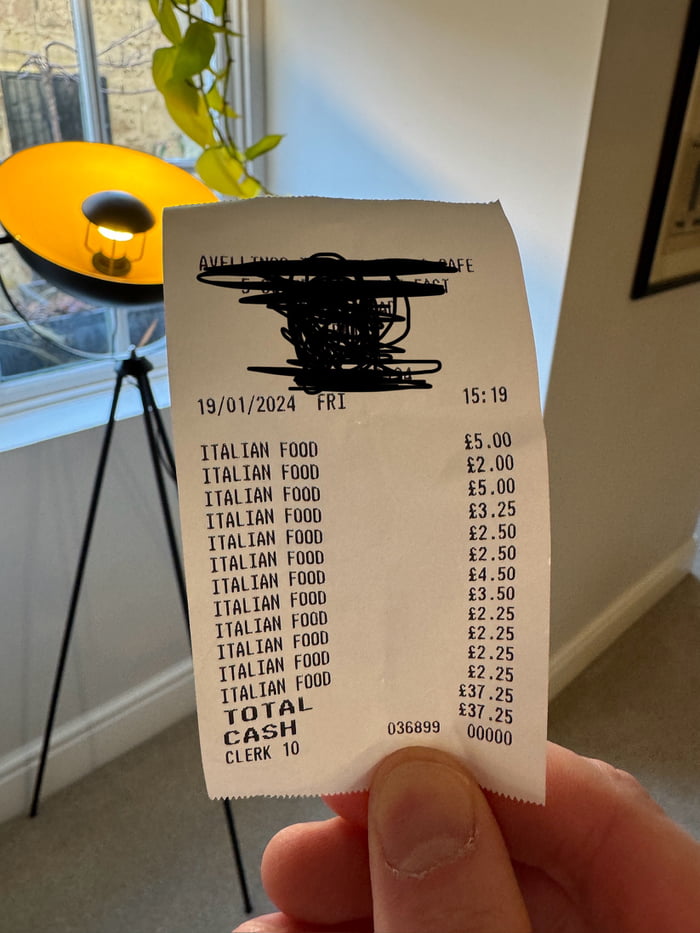 I asked my local Italian deli for a receipt and they gave me this ...