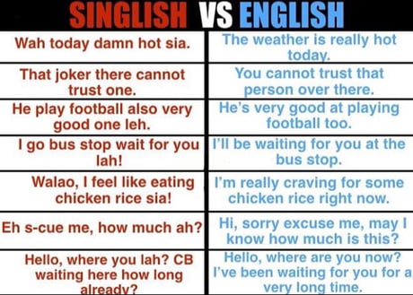 Singlish Singapore English Mixture Of Words From English Mandarin And Its Dialects Malay And Indian 9gag