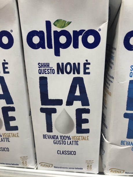 This soy milk carton should say non è latte, but they replaced the second T  with a drop of milk. - 9GAG
