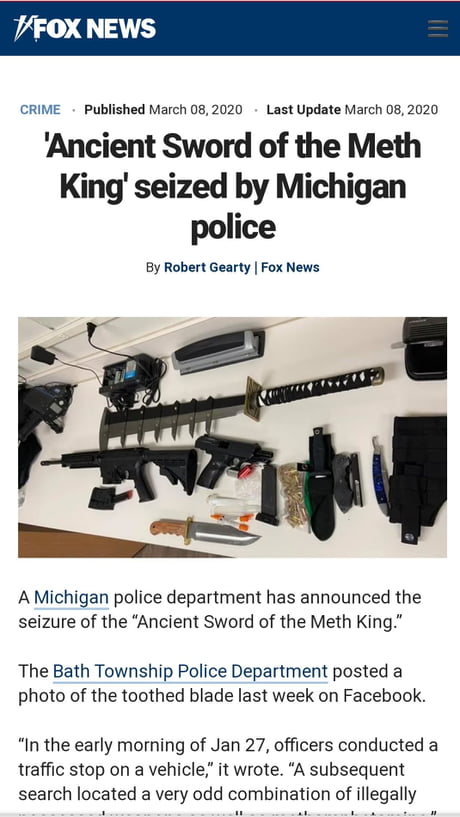 Ancient Sword of the Meth King' seized by Michigan police