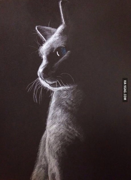 White pencil on black paper