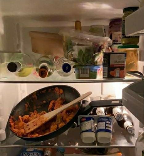 Honey, can you put the leftovers in the fridge before going to sleep?