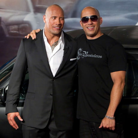Is it just me or does The Rock look like he's standing several feet further  away from the camera than Vin Diesel : r/funny