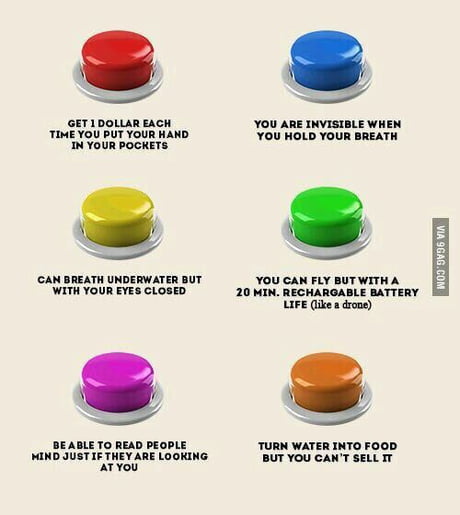 Will You Press The Button? - You are able to manipulate the mind of  everybody that you see. - 9GAG