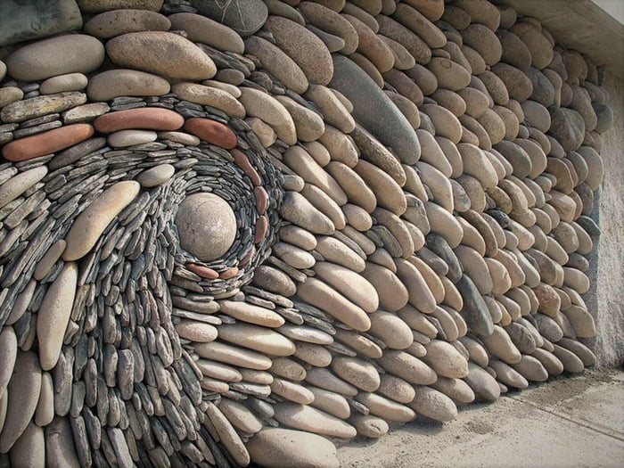 Beach stone wall.