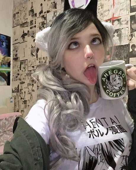  Ahegao Anime Girl With Tongue and Hands Out Weeb T