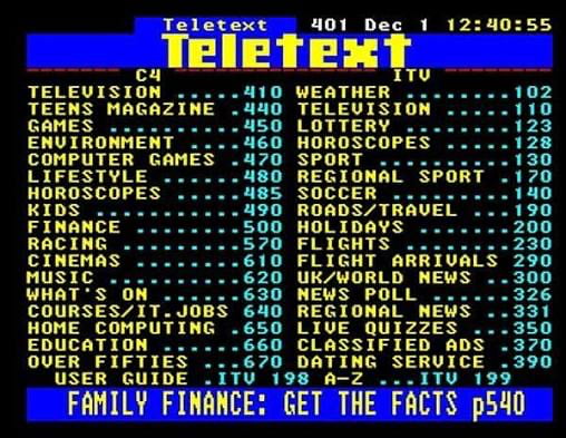 Kids nowdays will never understand how mindblowing teletext/ceefax was when it appeared