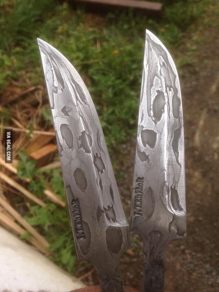 Knife blades made from recycled saw chains. 9GAG