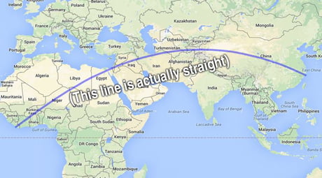 The Longest straight line you can (theoretically) walk without hitting the ocean. P.S - Earth is not flat.