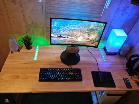 desk with built in lights