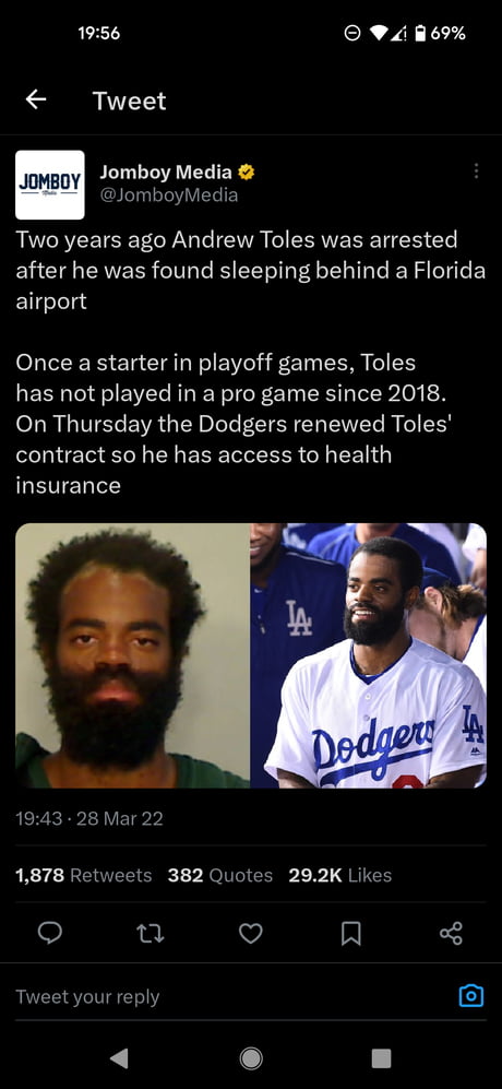 Jomboy Media on X: Two years ago Andrew Toles was arrested after