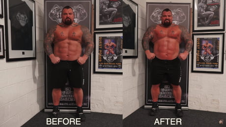 Eddie Hall before and after shoulder workout 9GAG