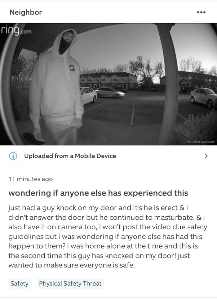 Stranger stands outside front door and masterbates 