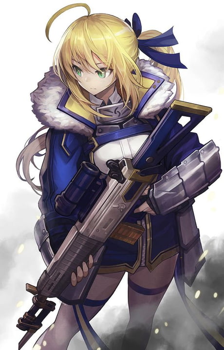 KREA - the portrait of lawful neutral semi - colorful female infantry gunner  as absurdly beautiful, gorgeous, elegant, young anime girl, an ultrafine  hyperdetailed illustration by kim jung gi, irakli nadar, intricate