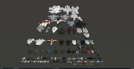All currently available Star Citizen ships rendered together. Bottom right  is a human size bike for scale. - 9GAG