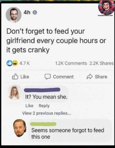 Feed your girlfriend or face the consequences