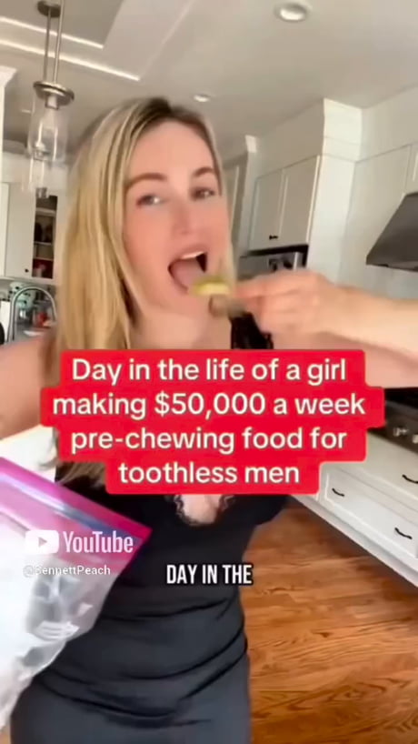 Pre-chewing food for toothless men