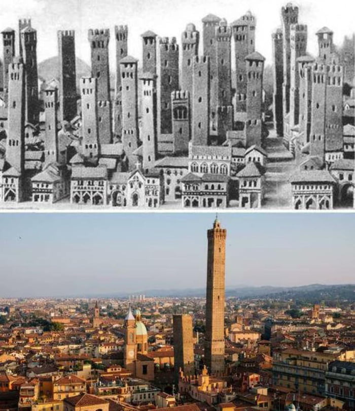 There were about 180 towers in Bologna in the 12th century. The tallest ...