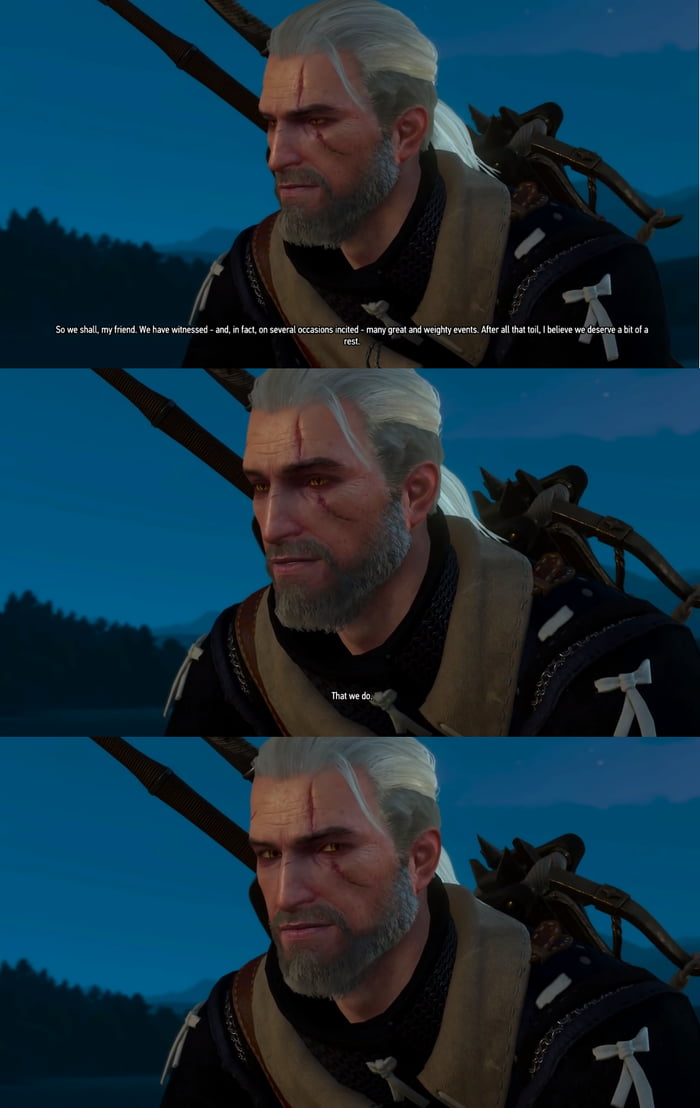 Geralt breaking the 4th wall at the very end of Witcher 3, just epic ...