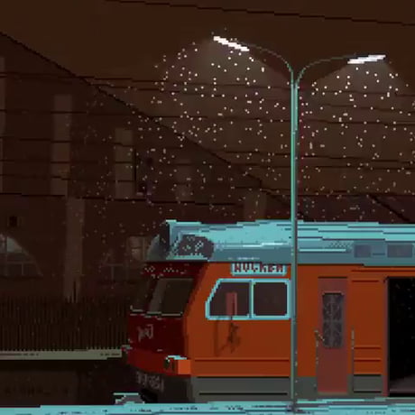Snowy Train Station At Night