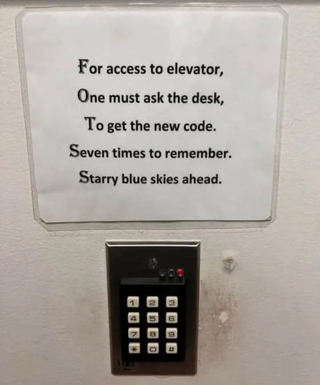 In the hospital ward to prevent dementia patients leaving the ward. The numerical code is within the message.