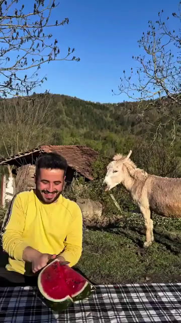 Sharing a watermelon with my bestie