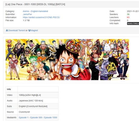 one piece all episodes eng sub torrent