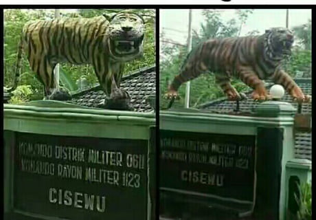 Remember my post about innocent tiger statue that were destroyed by the army because it's not scary? well, here is the replacement (right) - 9GAG Remember my post about innocent tiger statue that were destroyed by the army because it's not scary? well, here is the replacement (right) - 9GAG