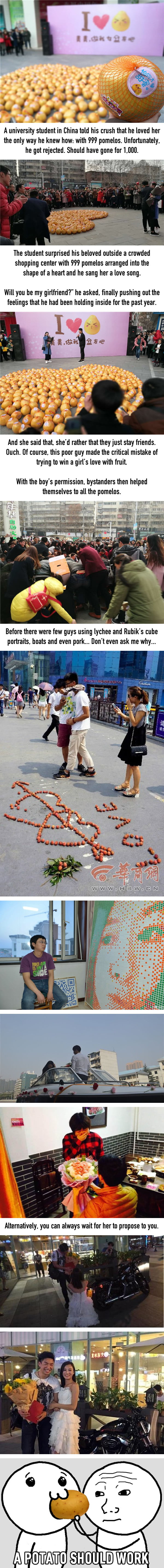 Guy Declares His Love With 999 Pomelos, Gets Rejected, Crowd Makes Off With All The Fruit