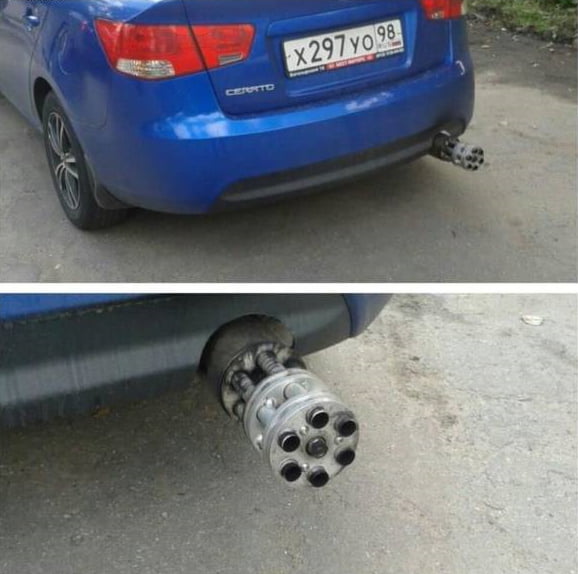 Gatling Gun Exhaust makes car go 10 kilometres faster! 9GAG