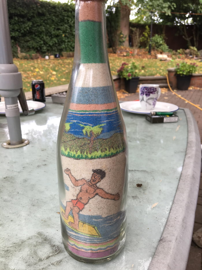 This kick ass sand picture in a bottle. No glue used.