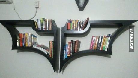 So I had a Batman logo shaped bookshelf made for my room - 9GAG