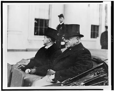 Racing presidents Herbert Hoover and Calvin Coolidge “retiring” to
